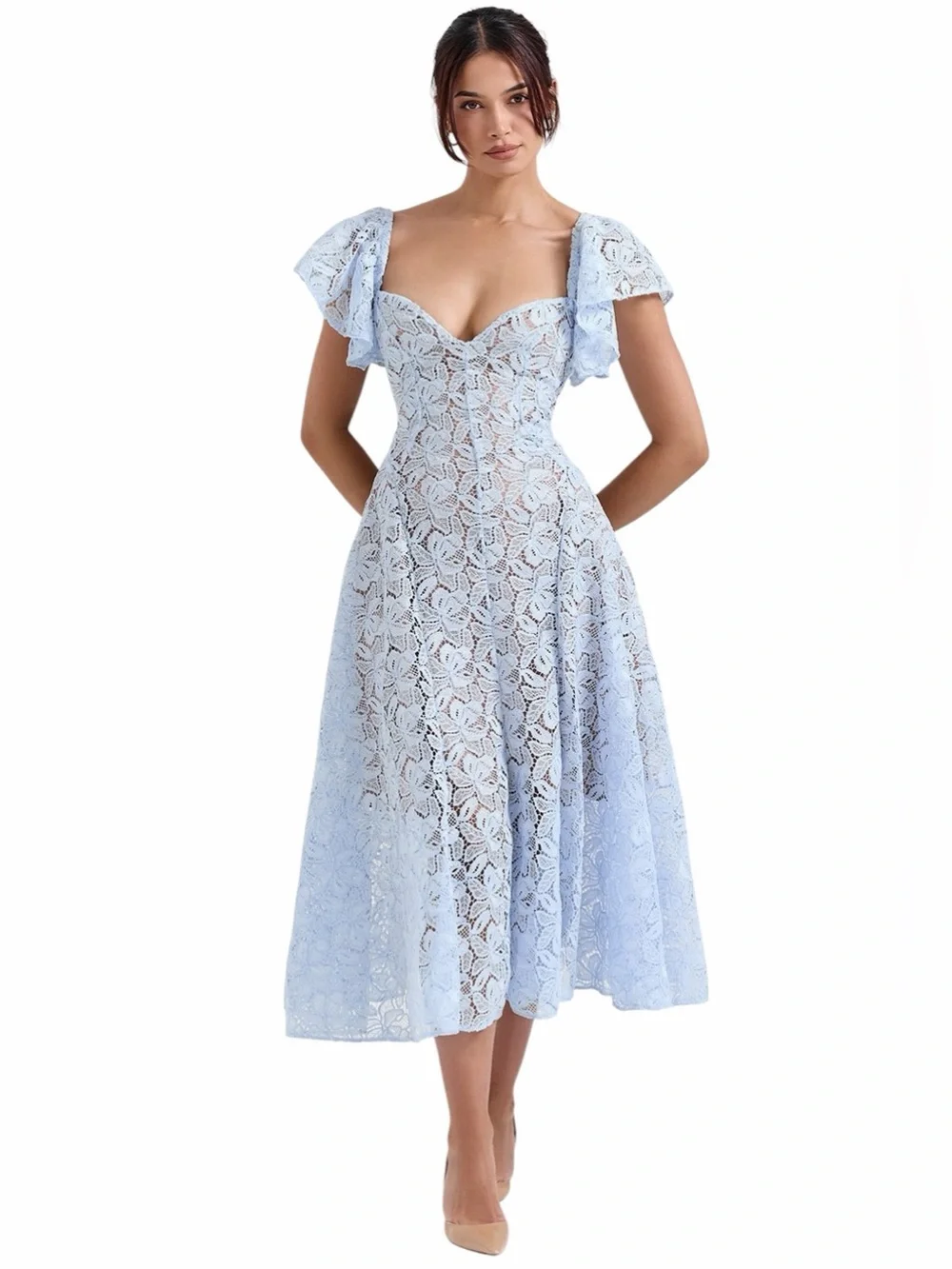 House of CB | Dresses | House Of Cb Austen Bluebell Floral Lace Midi Dress  Womens M | Poshmark
